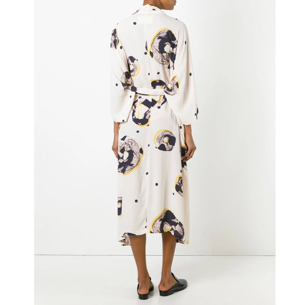 Henry Vibskov Cream Printed Long Wrap Dress with Belted - Picture 2 of 5